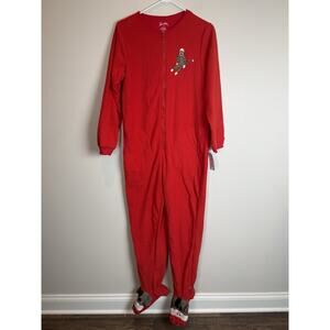 NWT Nick & Nora Red Sock Monkey FLEECE FOOTED PJs Comfy Cozy Warm Pajamas Size M